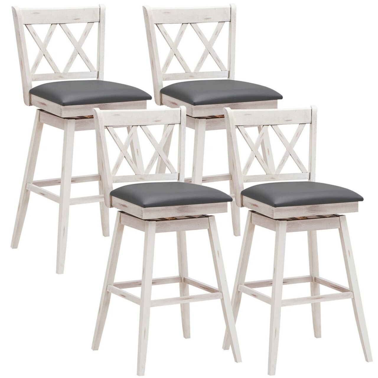 Set Of 4 Barstools Swivel Bar Height Chairs With Rubber Wood Legs